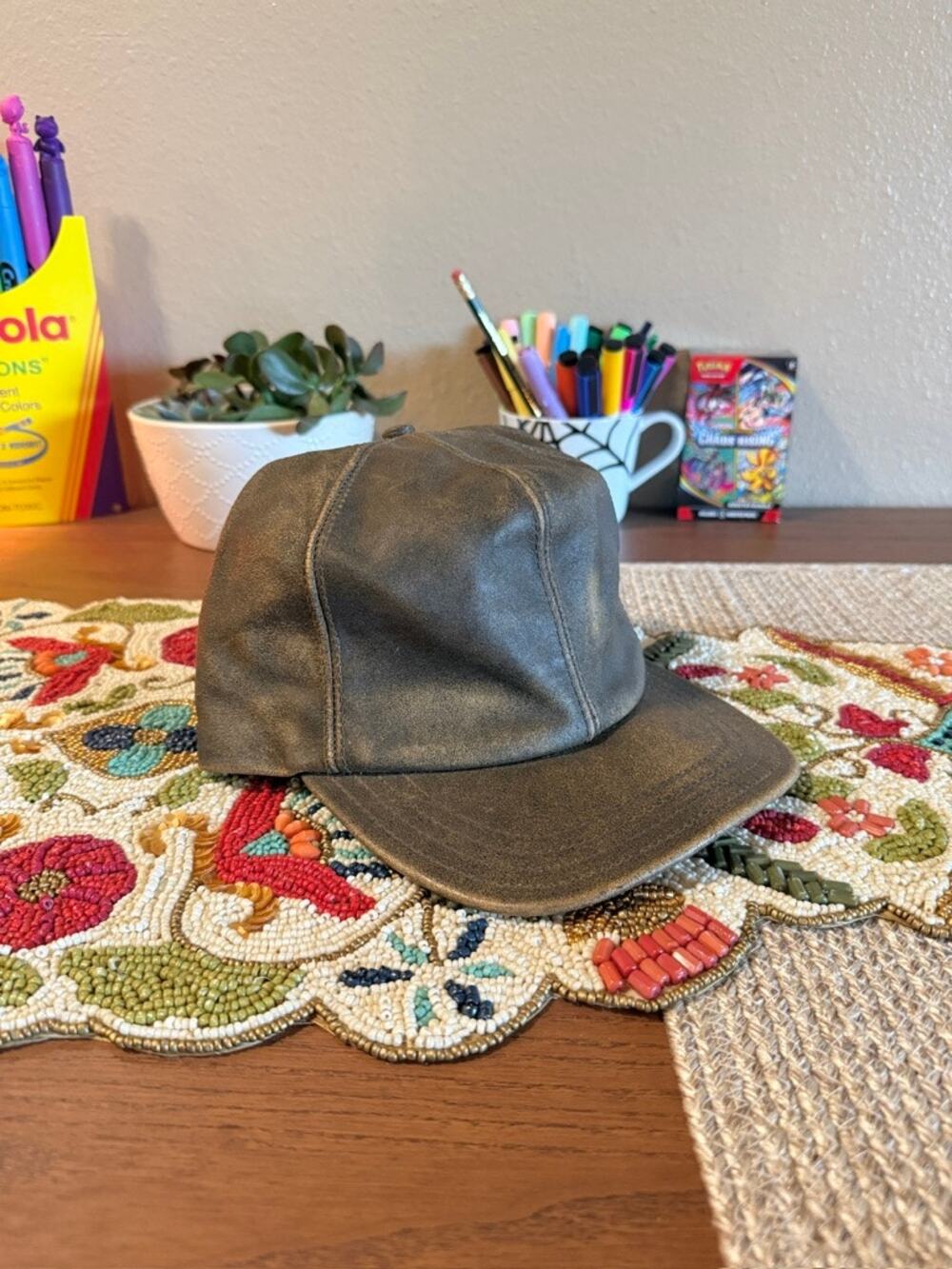 90s Cabelas Vintage Brown Leather Baseball Hunting Hat Eddie Bauer Made in USA